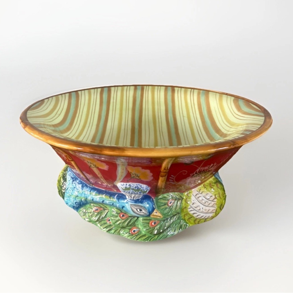 Tracy Porter Multicolor Ceramic Bowl with Peacock Motif